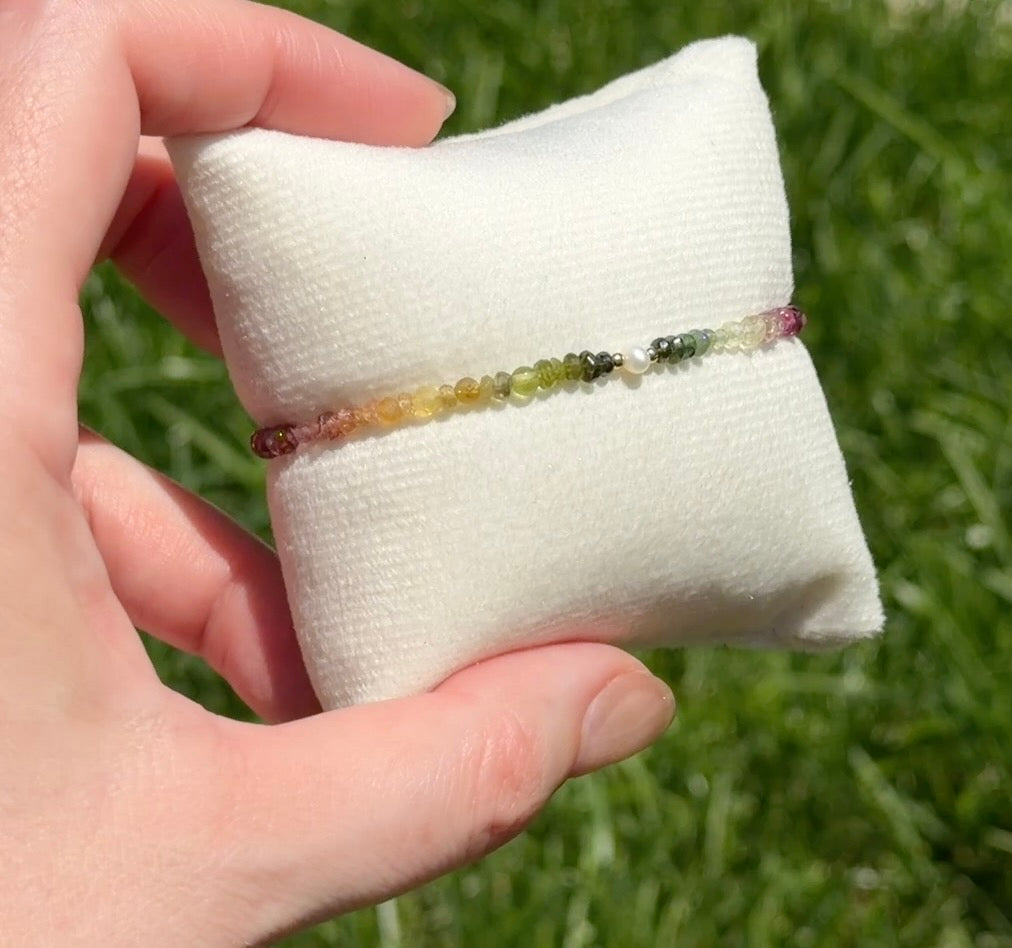 Aria bracelet #11 Tourmaline & Pearl with 14k gold plated accents