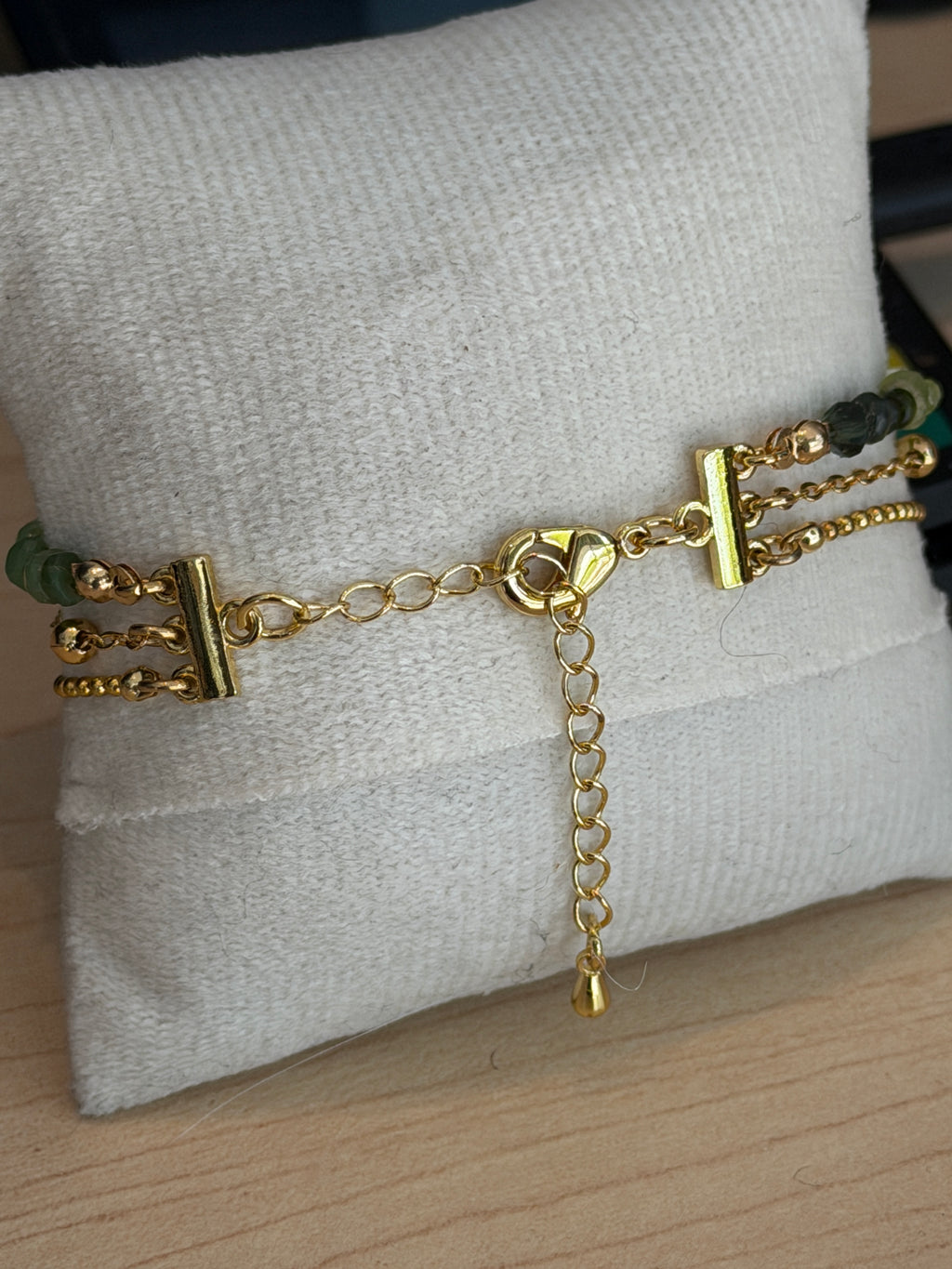 Trio bracelet #1 of 14K gold plated chains with mixed gemstones and glass crystals*