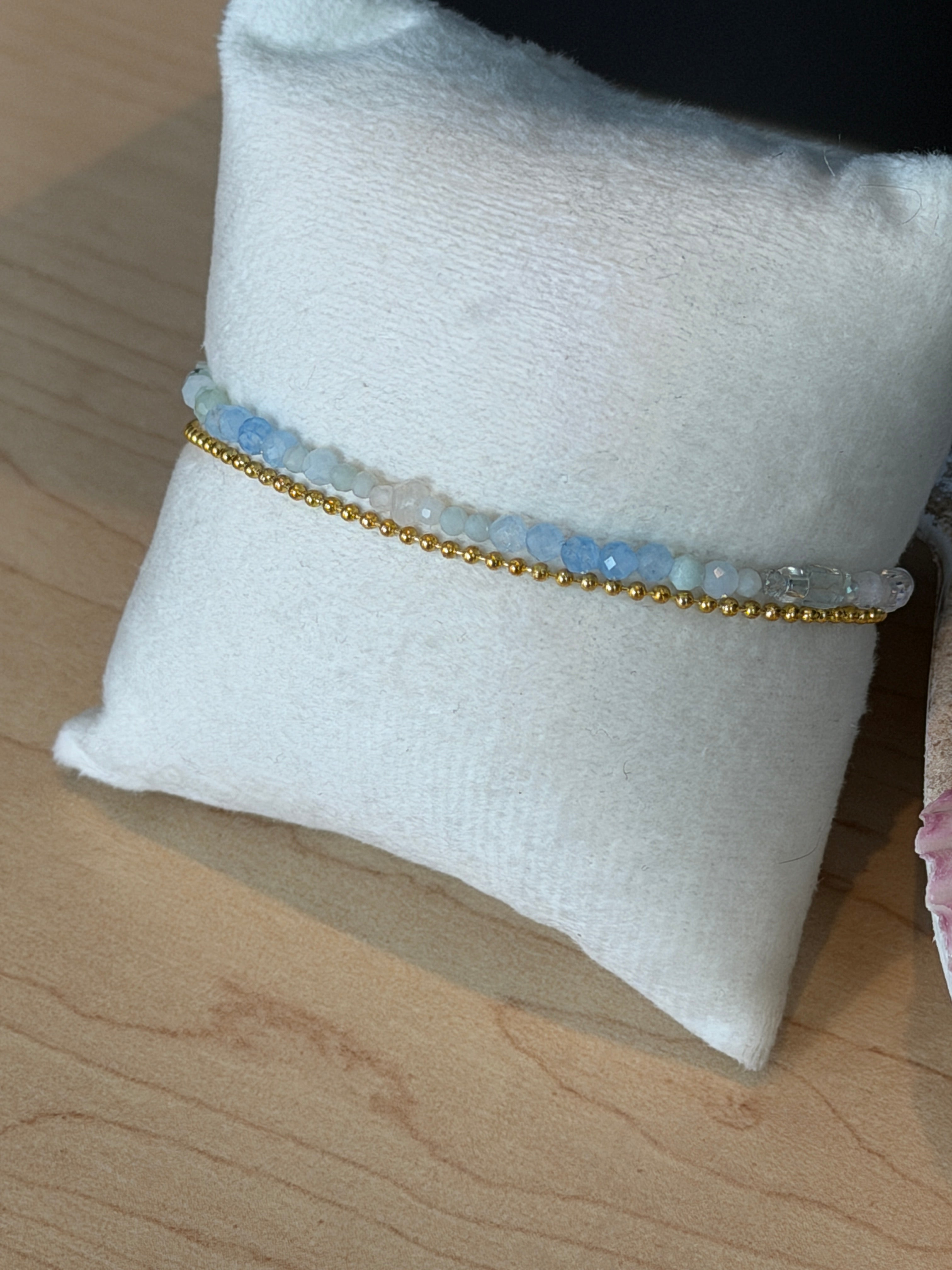 Duet bracelet #7 Aquamarine, mixed gemstones, and glass beads*
