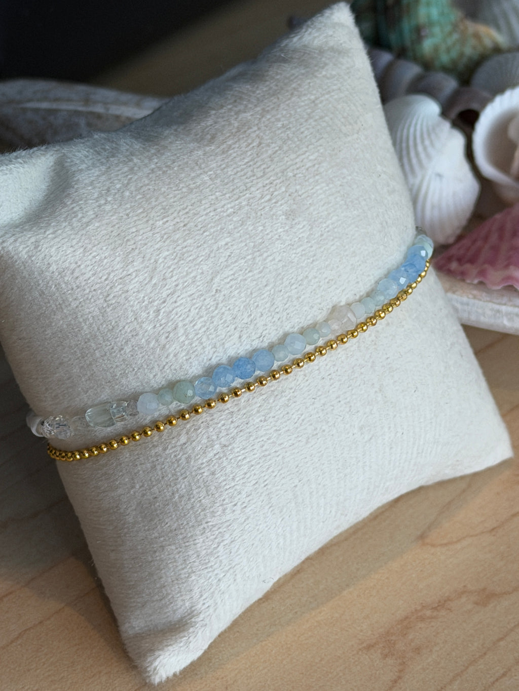Duet bracelet #7 Aquamarine, mixed gemstones, and glass beads*