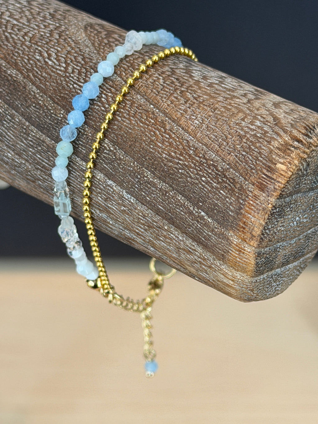 Duet bracelet #7 Aquamarine, mixed gemstones, and glass beads*