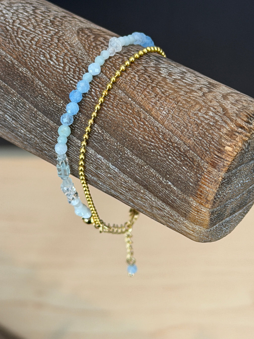 Duet bracelet #7 Aquamarine, mixed gemstones, and glass beads*