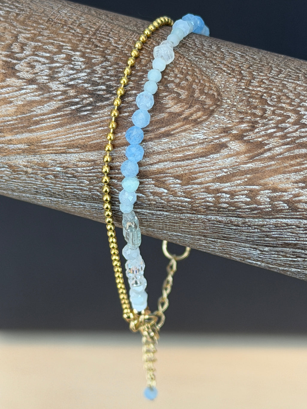 Duet bracelet #7 Aquamarine, mixed gemstones, and glass beads*