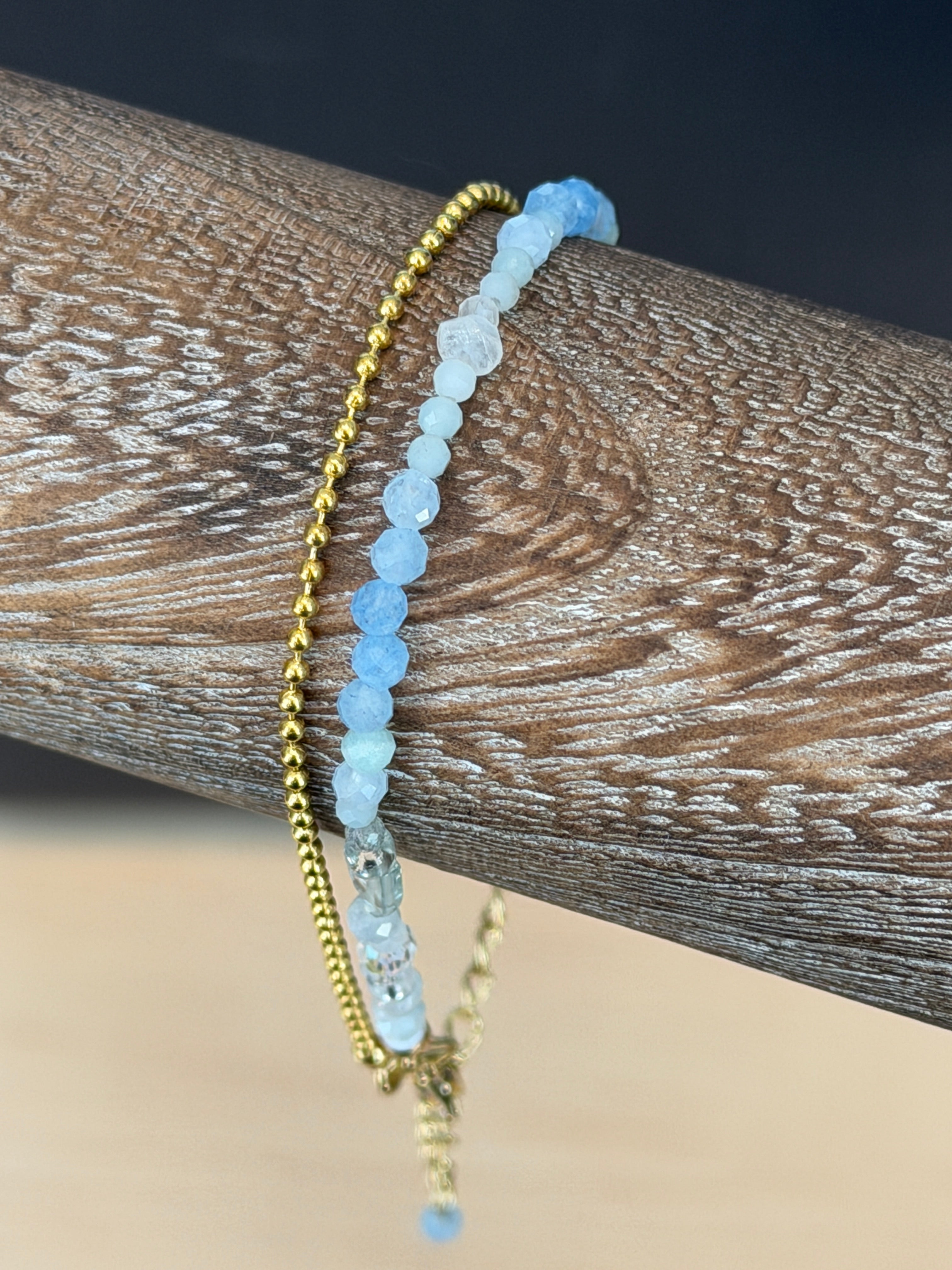 Duet bracelet #7 Aquamarine, mixed gemstones, and glass beads*
