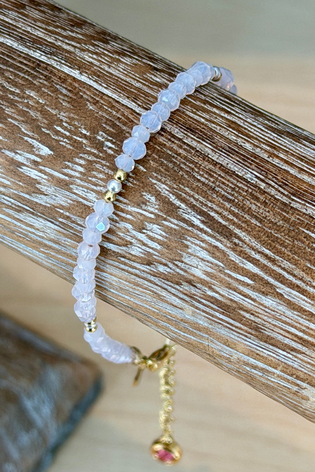 Solo bracelet #9 14k gold filled with light pink glass crystals*