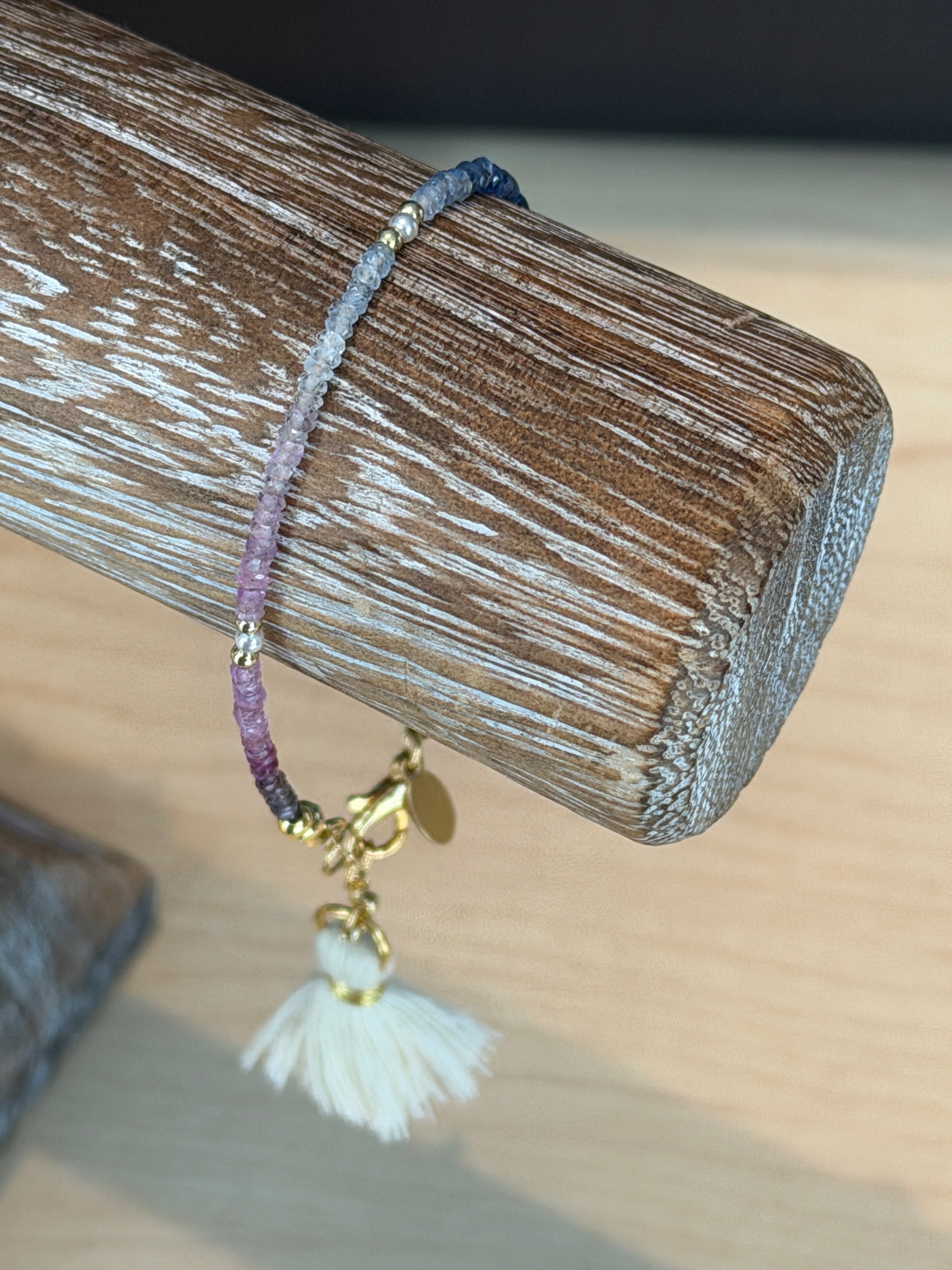 Aria bracelet #3 Sapphire, freshwater pearl, 14k gold plated accents