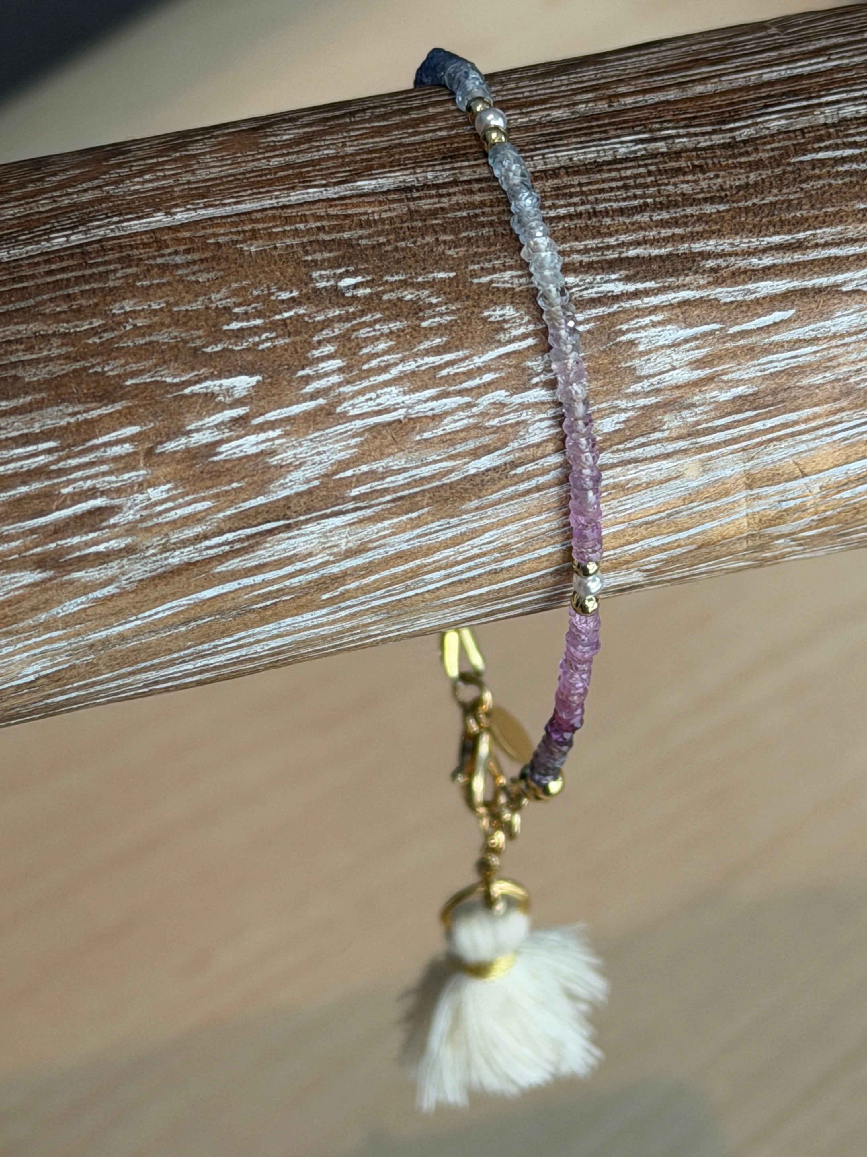 Aria bracelet #3 Sapphire, freshwater pearl, 14k gold plated accents