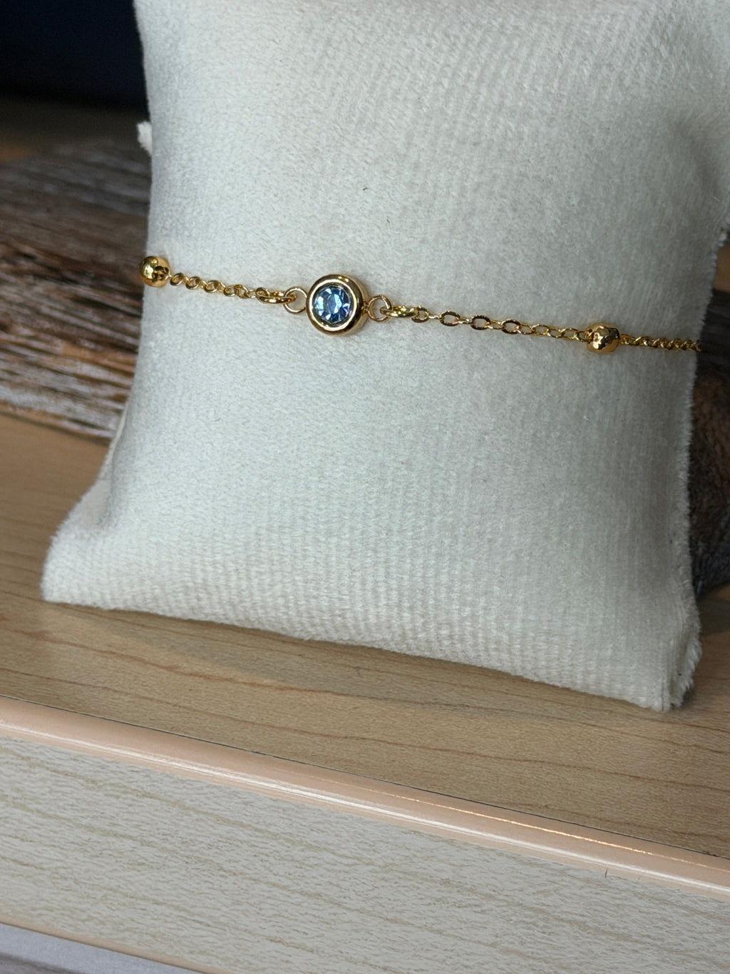 Solo bracelet #6 14k gold filled blue crystal*