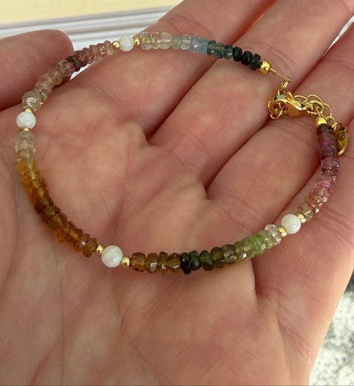 Aria bracelet #7 Tourmaline & Pearl with 14k gold plated accents*