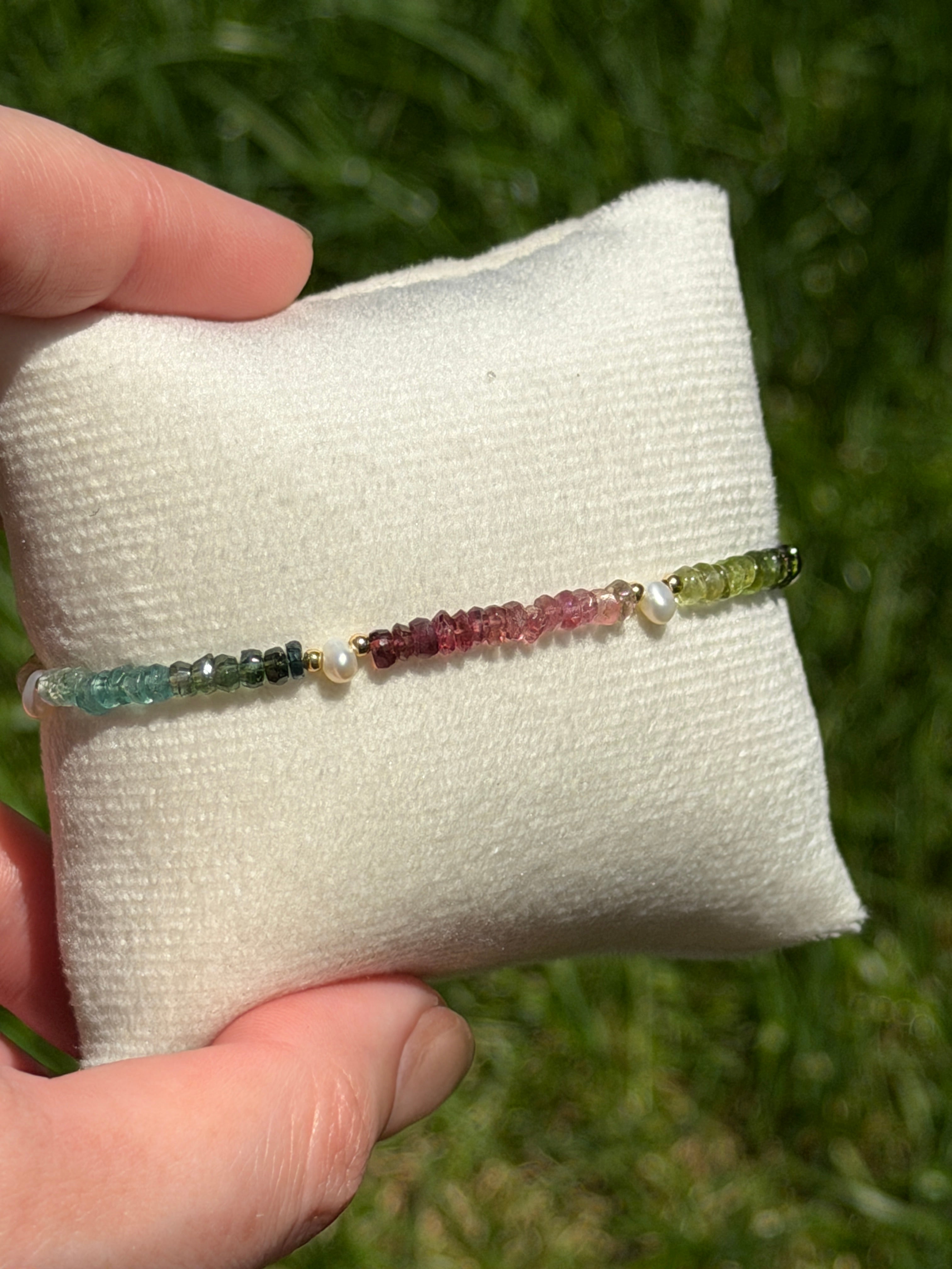 Aria bracelet #13 Tourmaline & Pearl with 14k gold plated accents