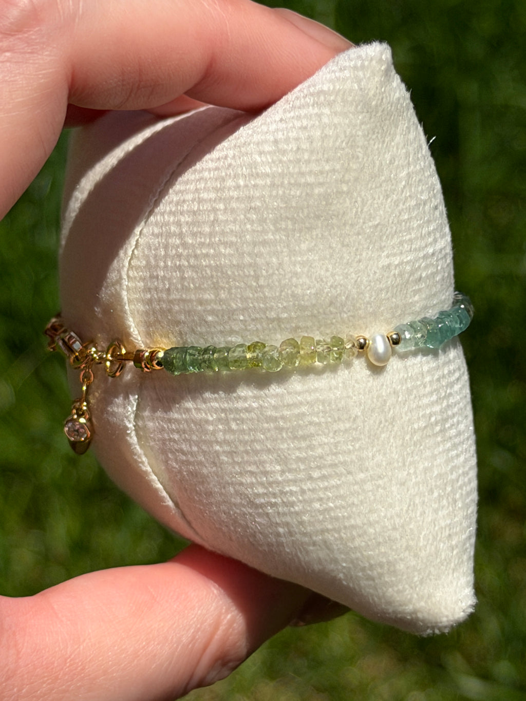 Aria bracelet #13 Tourmaline & Pearl with 14k gold plated accents