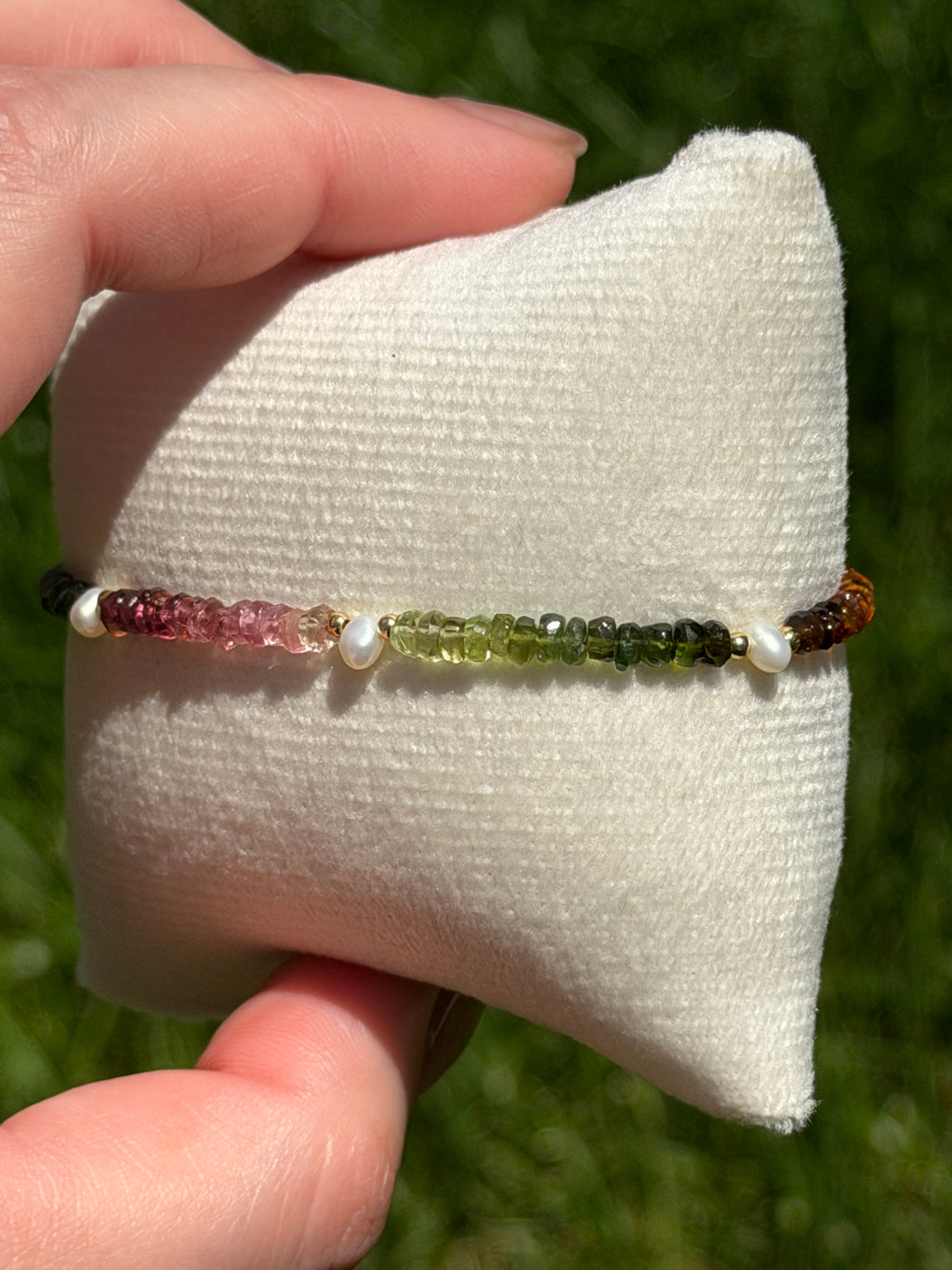 Aria bracelet #13 Tourmaline & Pearl with 14k gold plated accents