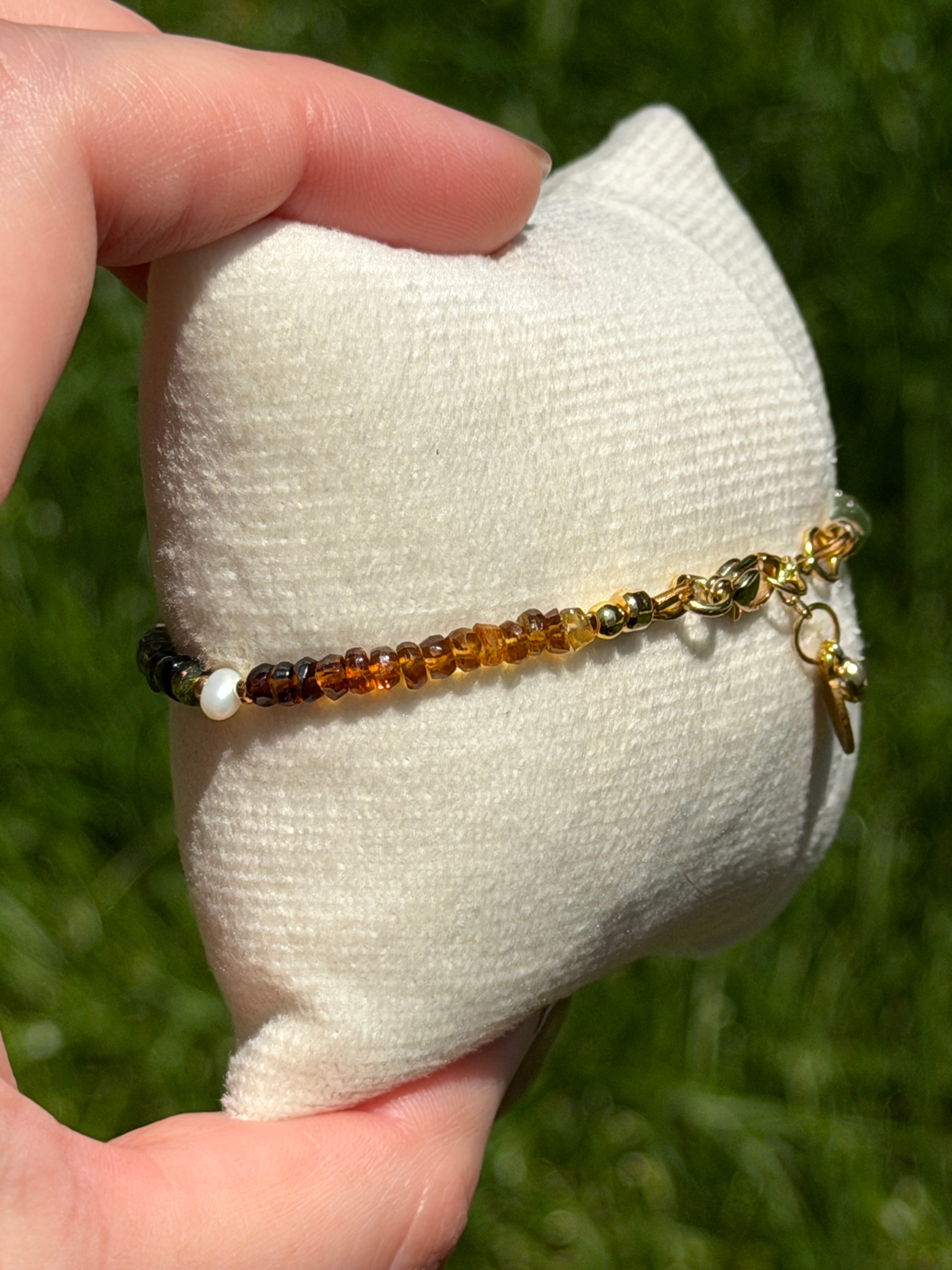 Aria bracelet #13 Tourmaline & Pearl with 14k gold plated accents