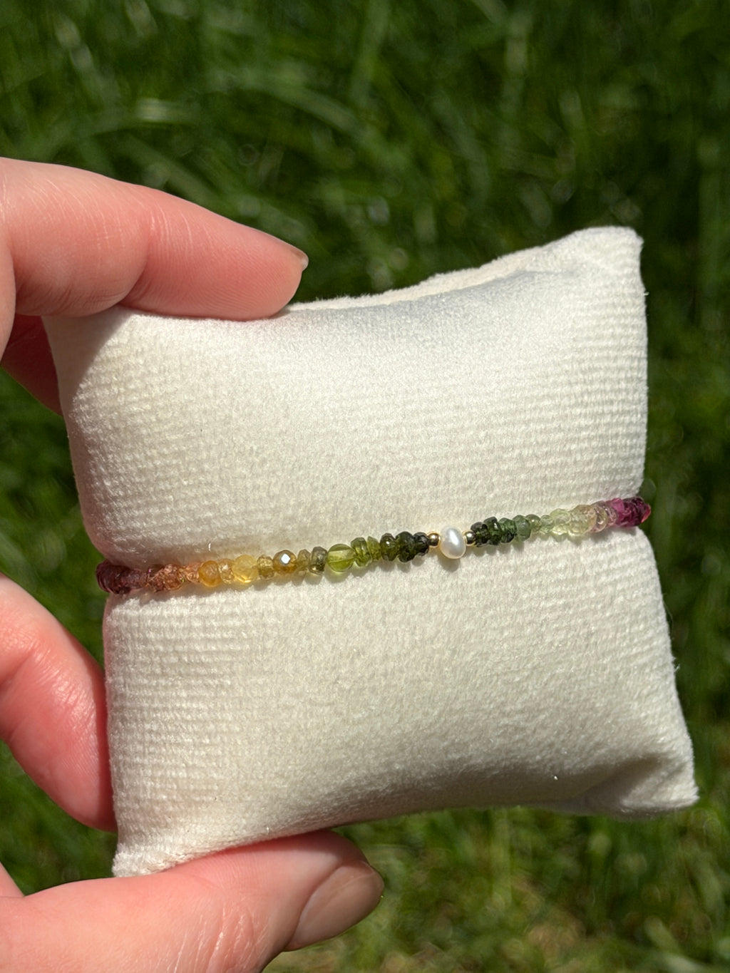 Aria bracelet #11 Tourmaline & Pearl with 14k gold plated accents