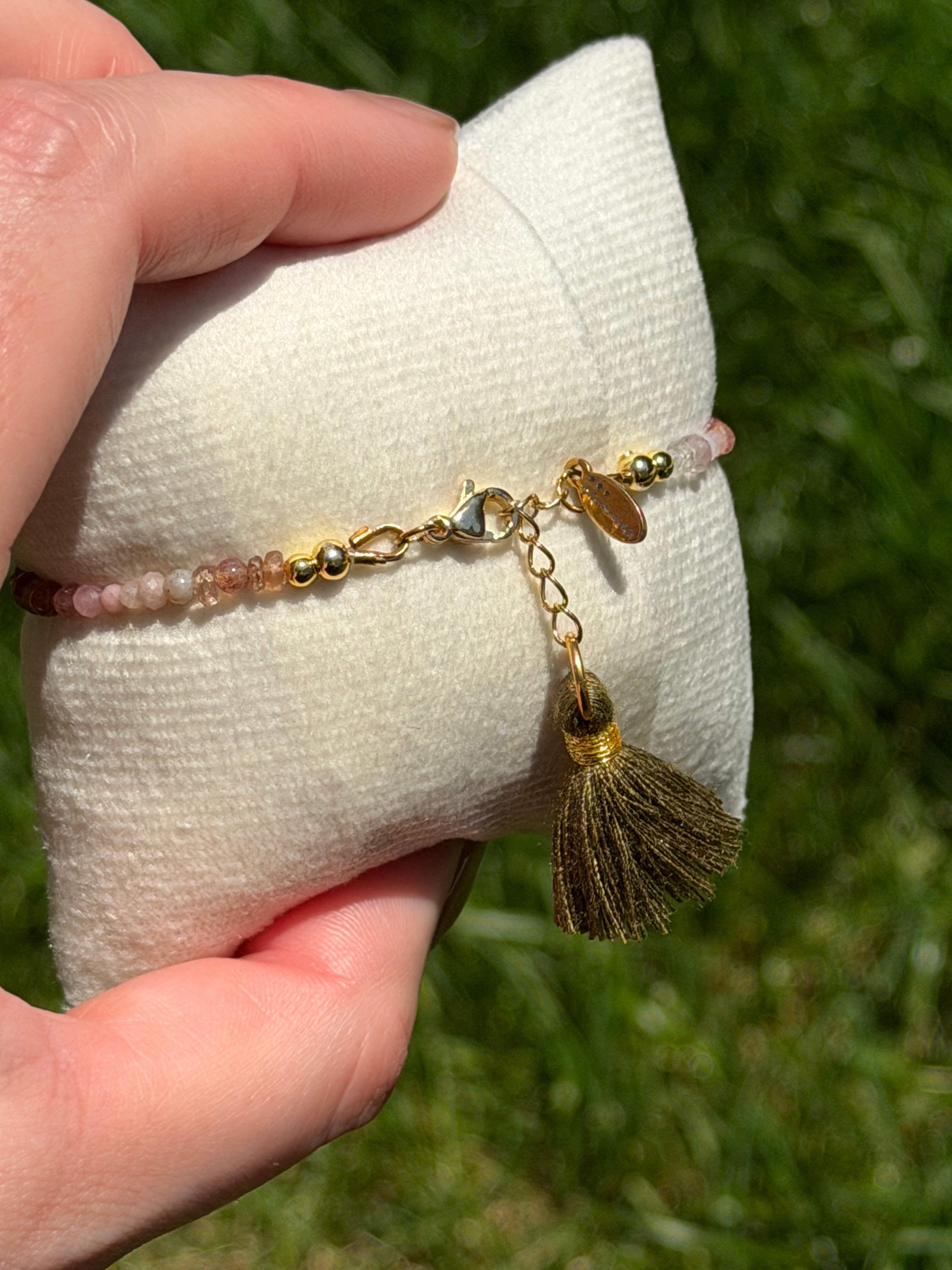 Aria bracelet #11 Tourmaline & Pearl with 14k gold plated accents