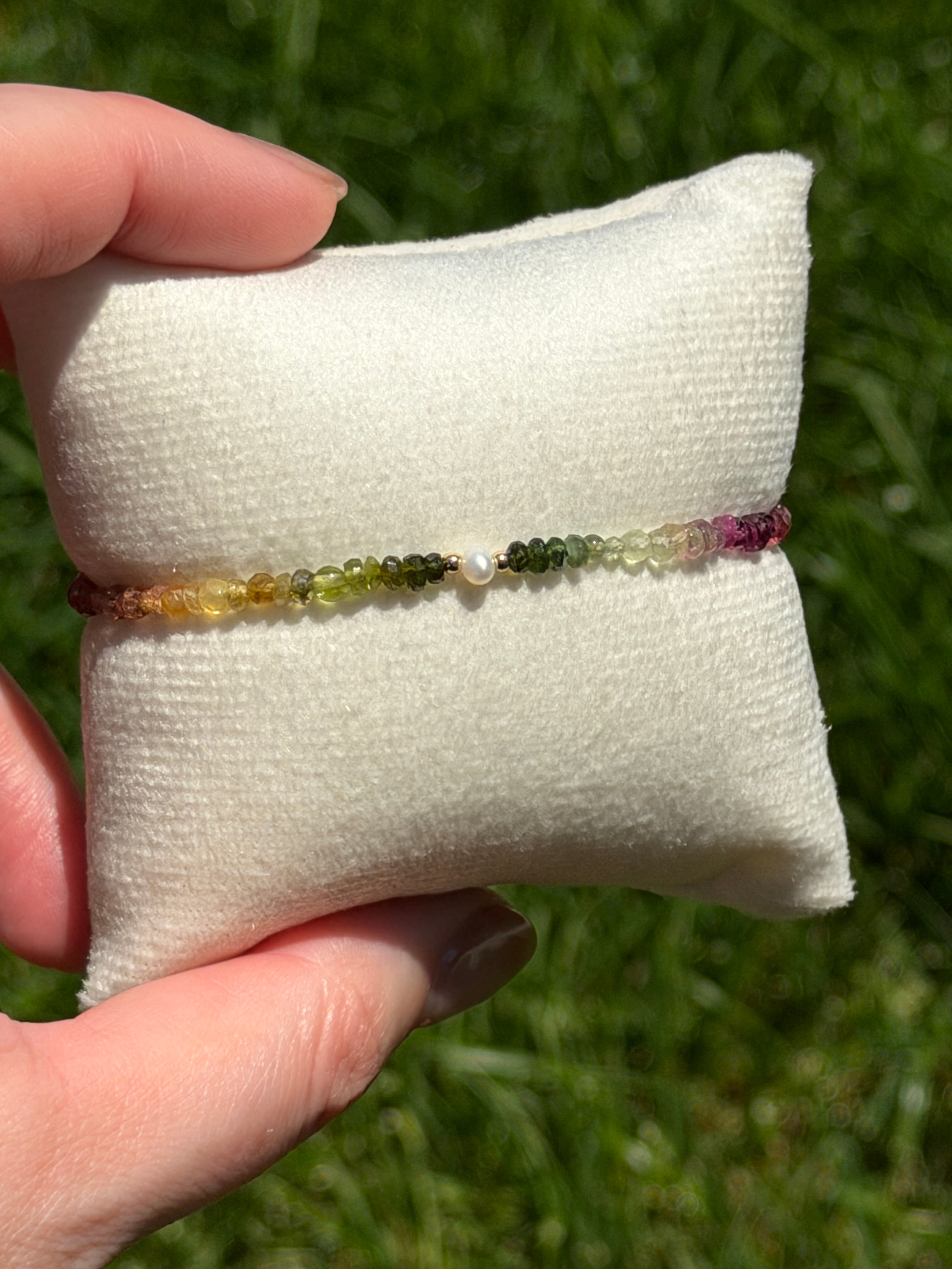 Aria bracelet #11 Tourmaline & Pearl with 14k gold plated accents