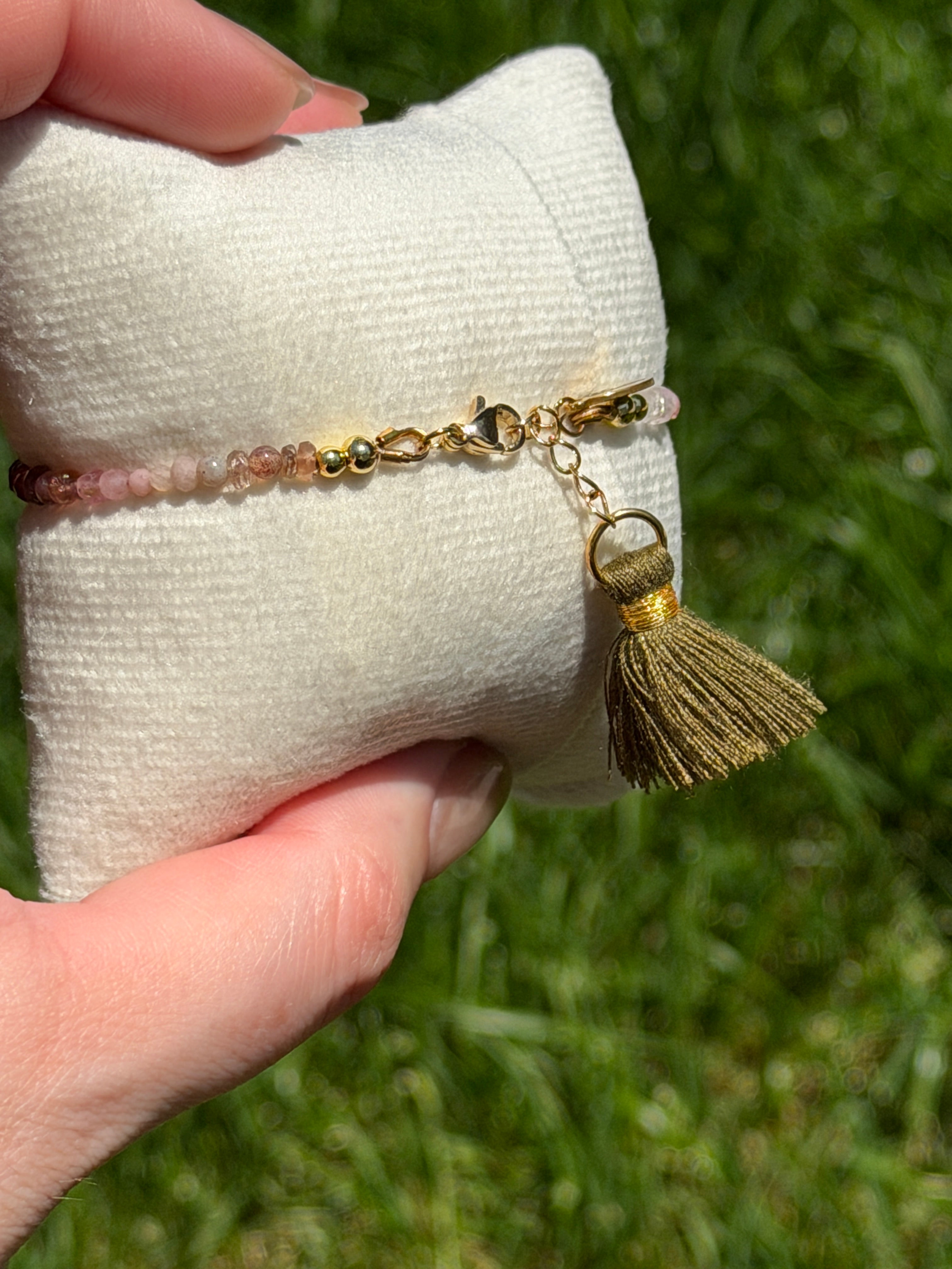 Aria bracelet #11 Tourmaline & Pearl with 14k gold plated accents