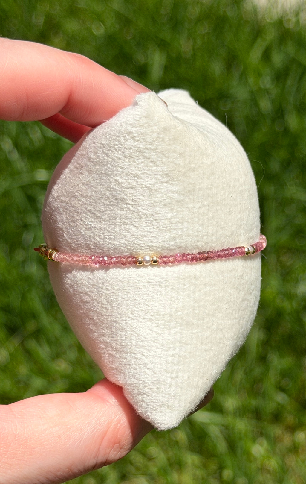 Aria bracelet #12 2mm Tourmaline & Pearl with 14k gold plated accents