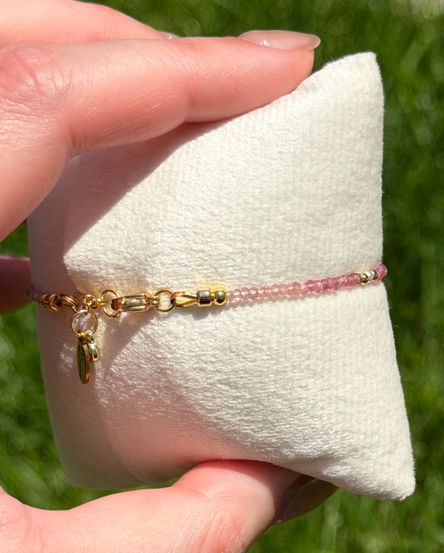 Aria bracelet #12 2mm Tourmaline & Pearl with 14k gold plated accents