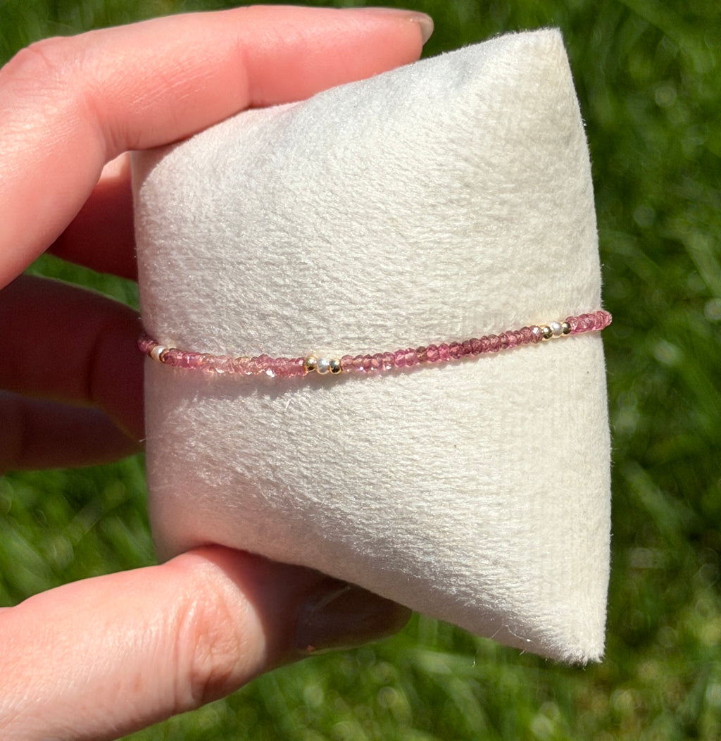 Aria bracelet #12 2mm Tourmaline & Pearl with 14k gold plated accents