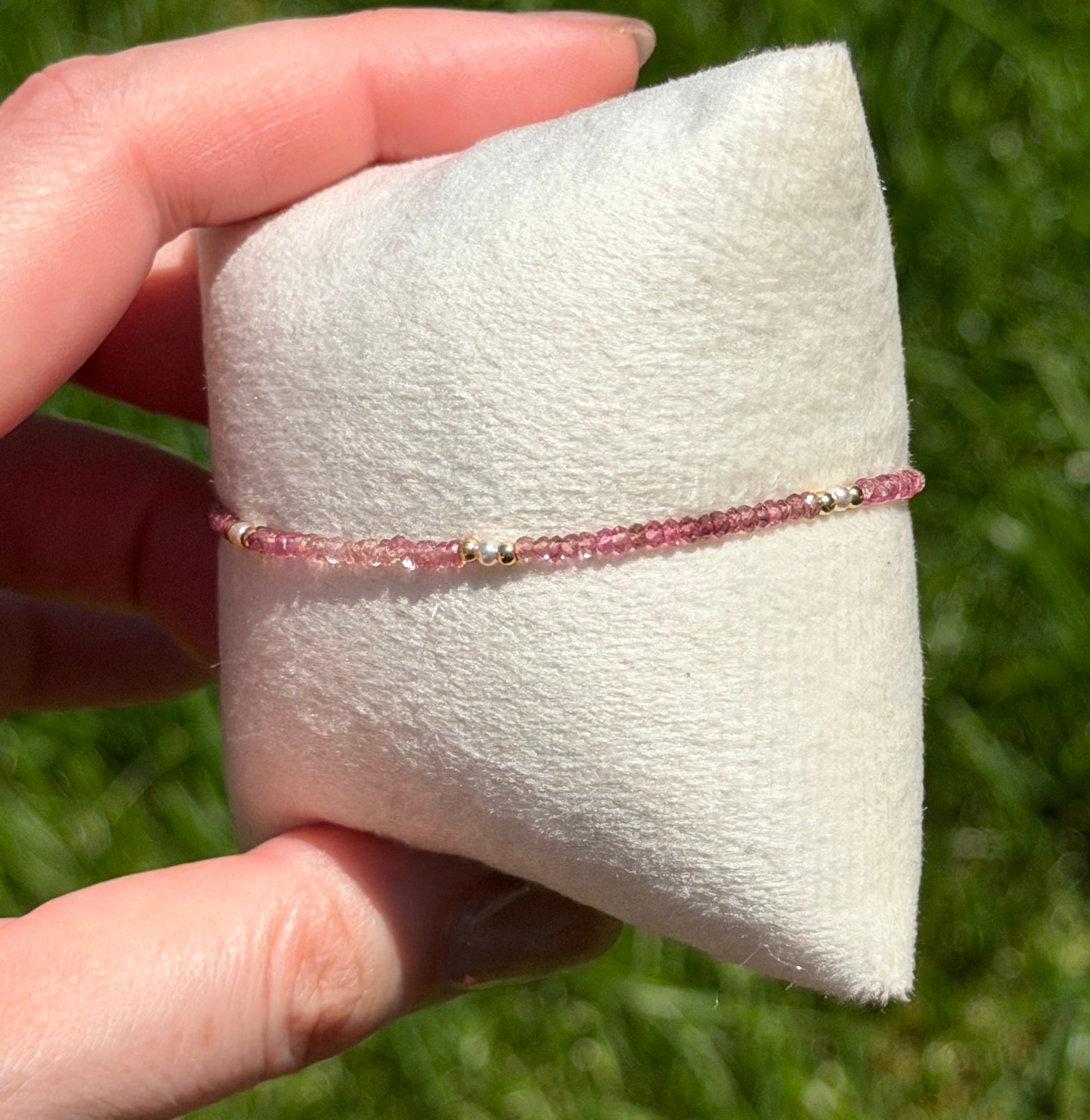 Aria bracelet #12 2mm Tourmaline & Pearl with 14k gold plated accents