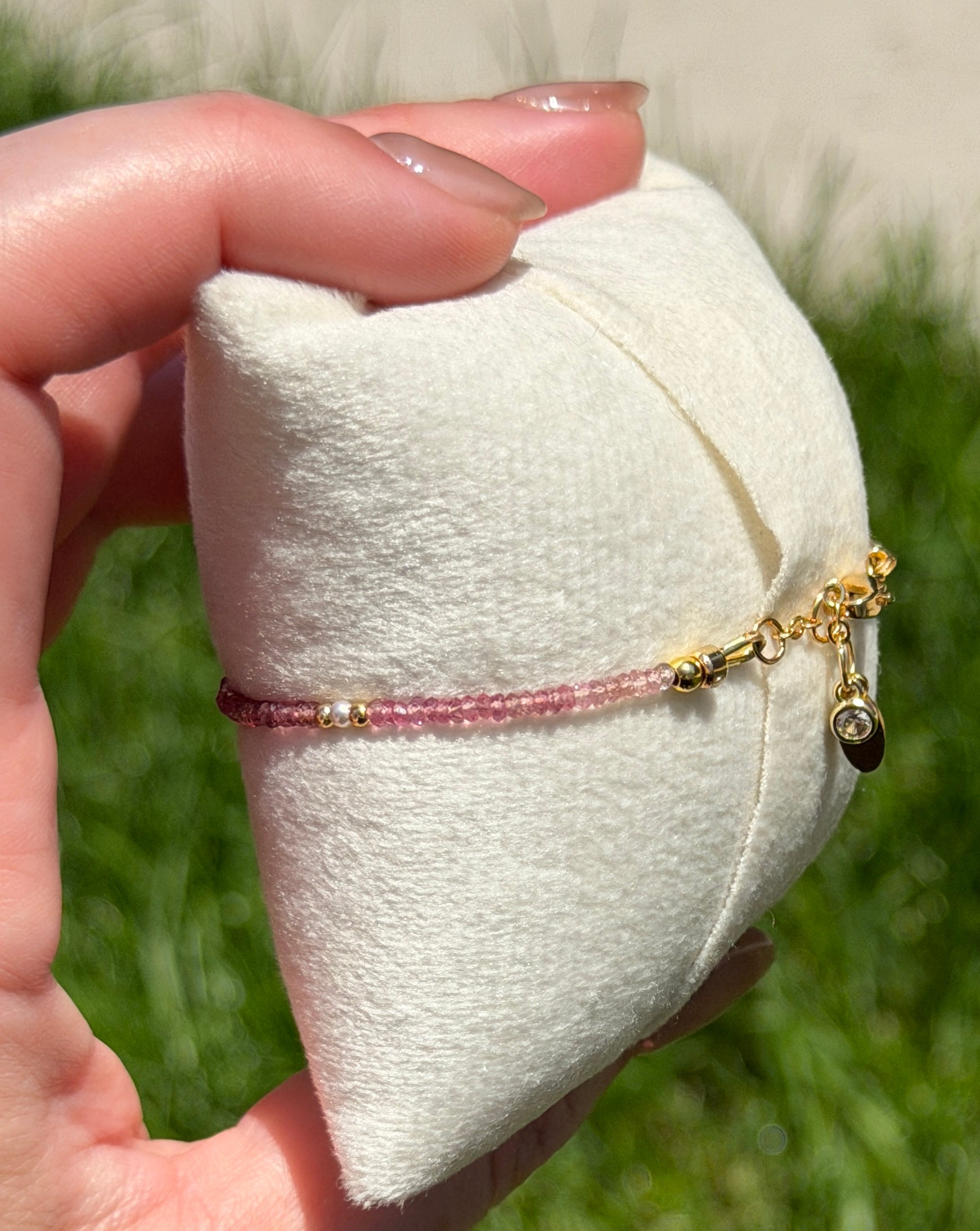 Aria bracelet #12 2mm Tourmaline & Pearl with 14k gold plated accents