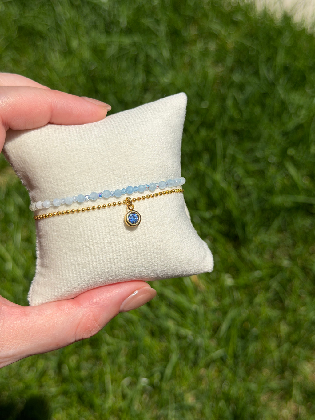 Duet bracelet #21 Aquamarine and blue crystal