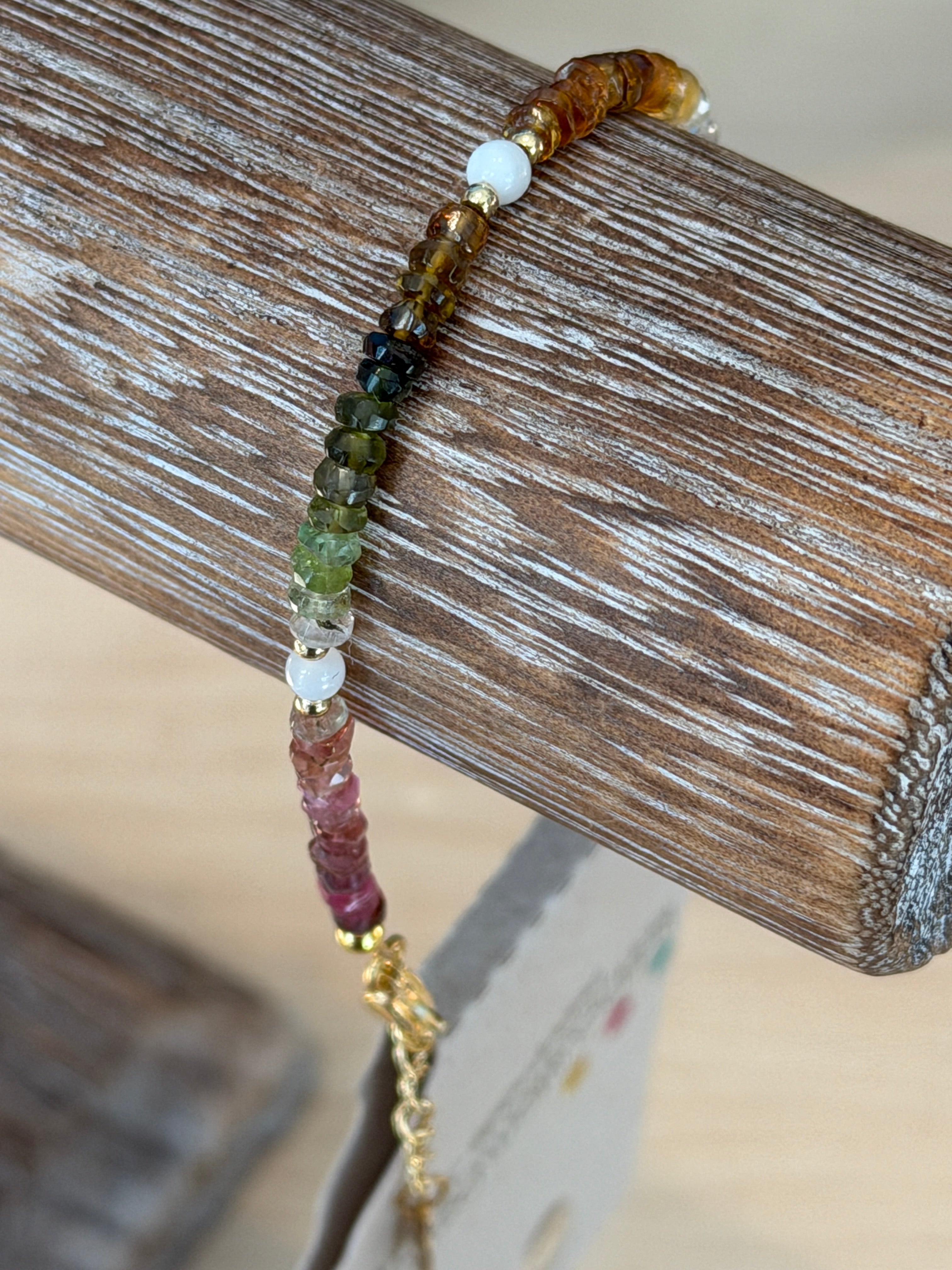 Aria bracelet #7 Tourmaline & Pearl with 14k gold plated accents*