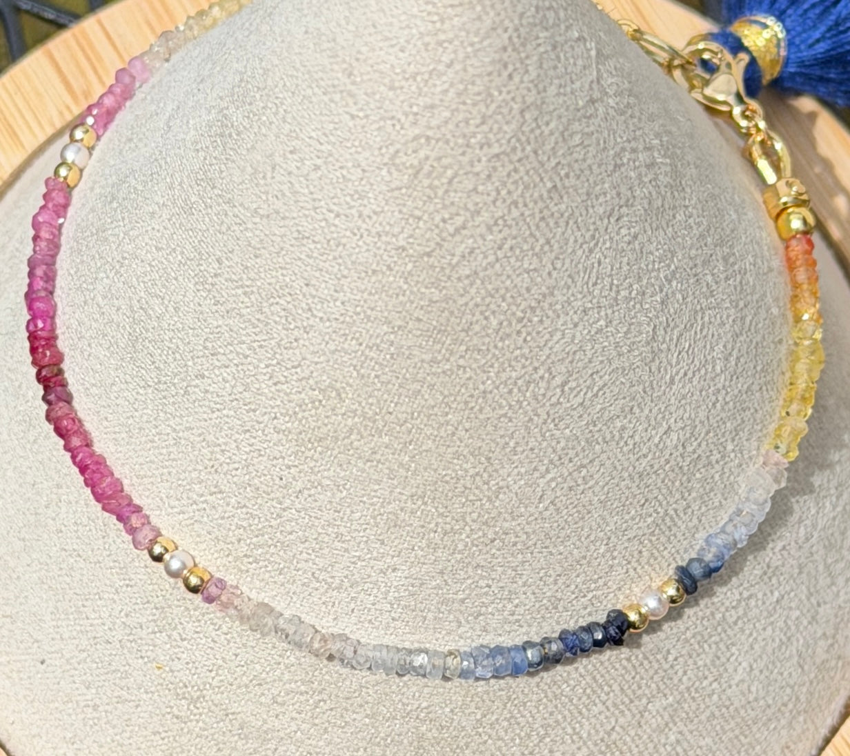 Aria bracelet #15 Sapphire, freshwater pearls, 14k filled accents