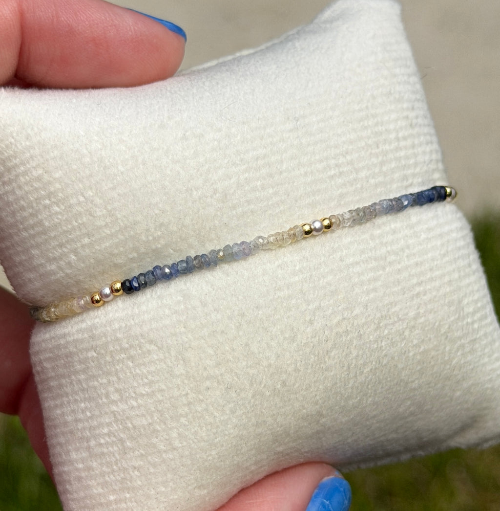 Aria bracelet #17 Sapphires, freshwater pearls, 14k filled accents