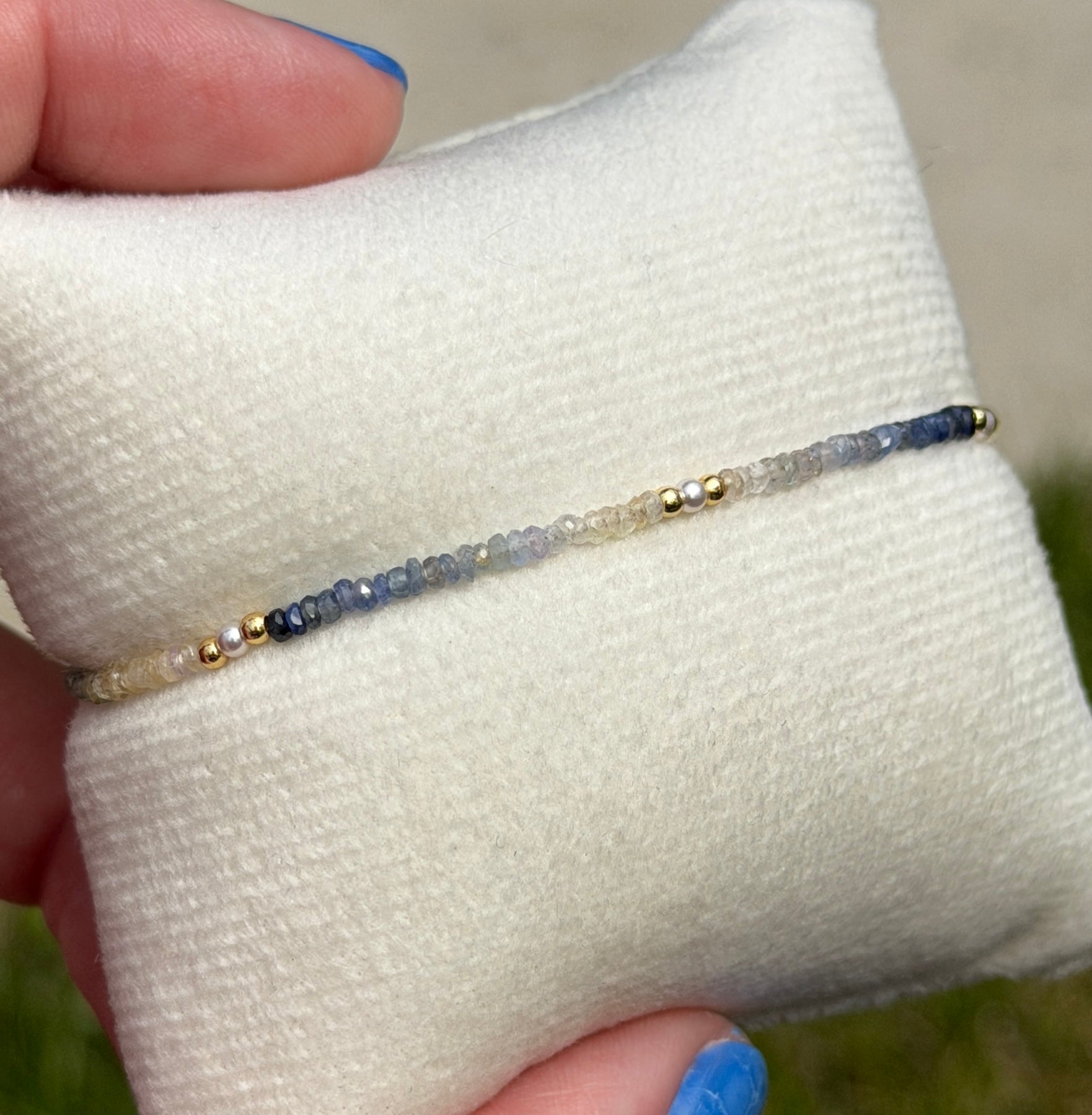 Aria bracelet #17 Sapphires, freshwater pearls, 14k filled accents