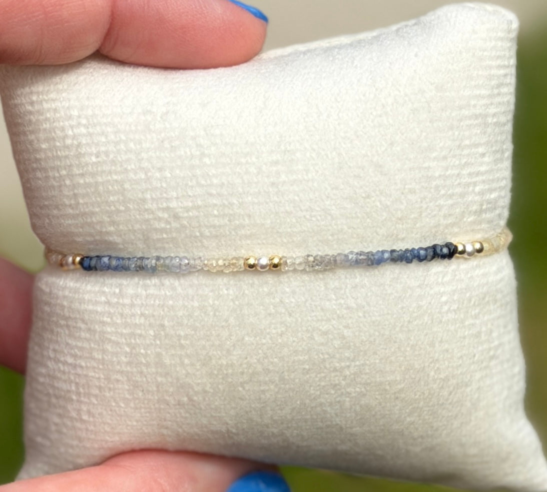 Aria bracelet #17 Sapphires, freshwater pearls, 14k filled accents