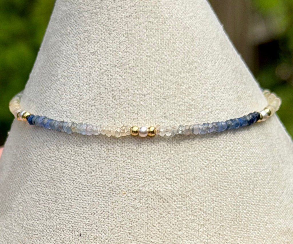 Aria bracelet #17 Sapphires, freshwater pearls, 14k filled accents