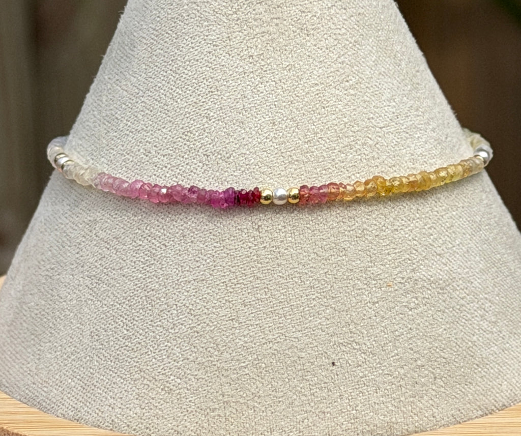 Aria bracelet #18 Sapphires, freshwater pearls, 14k filled accents