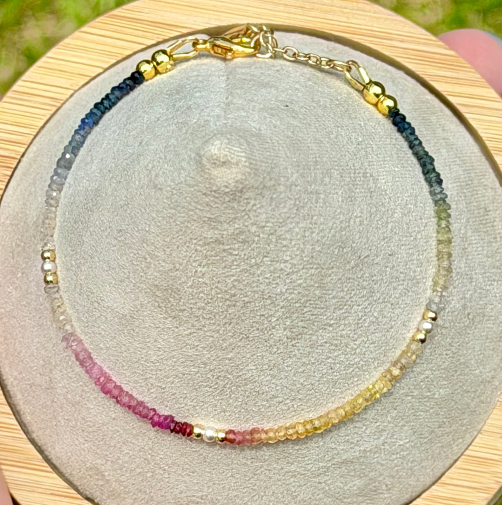 Aria bracelet #18 Sapphires, freshwater pearls, 14k filled accents