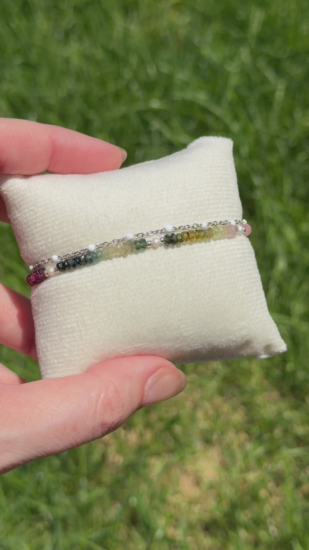 Aria bracelet #13 Tourmaline & Pearl with 14k gold plated accents