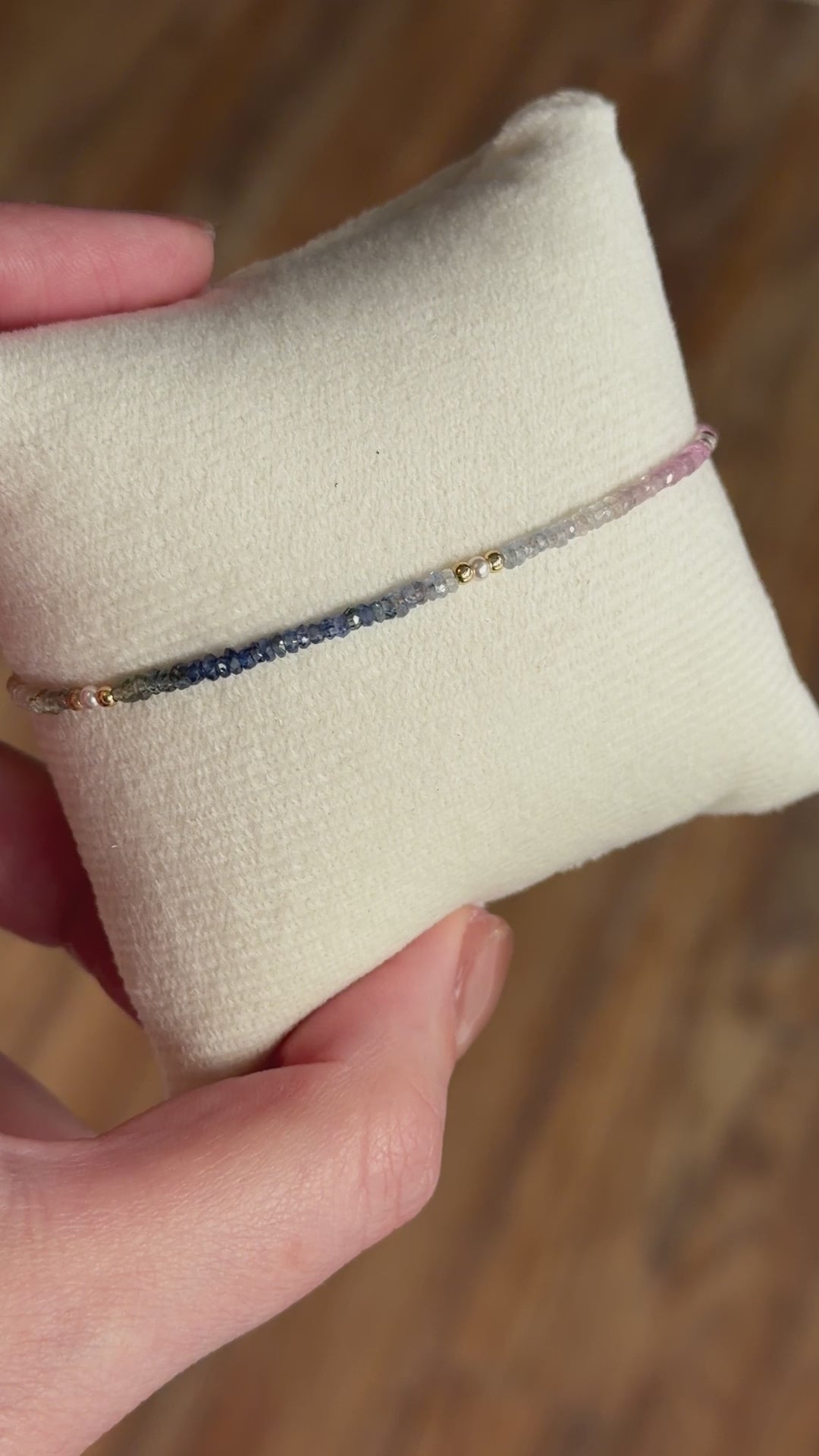 Aria bracelet #3 Sapphire, freshwater pearl, 14k gold plated accents
