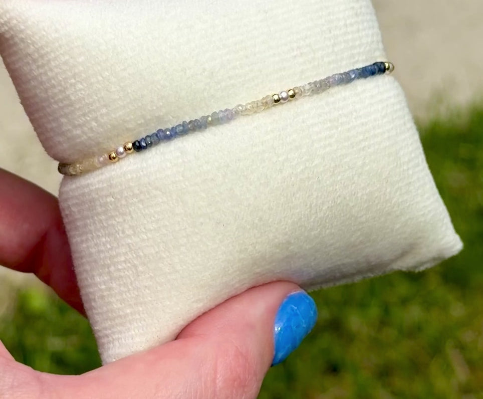 Aria bracelet #17 Sapphires, freshwater pearls, 14k filled accents