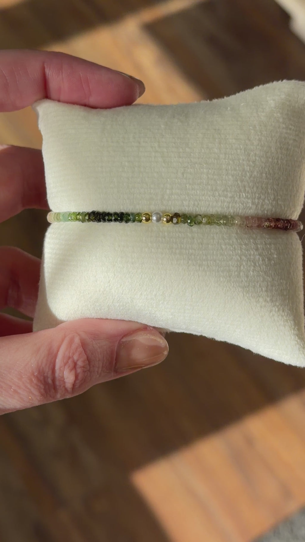 Aria bracelet #2 Tourmaline gemstones, freshwater pearls, pink tassel*