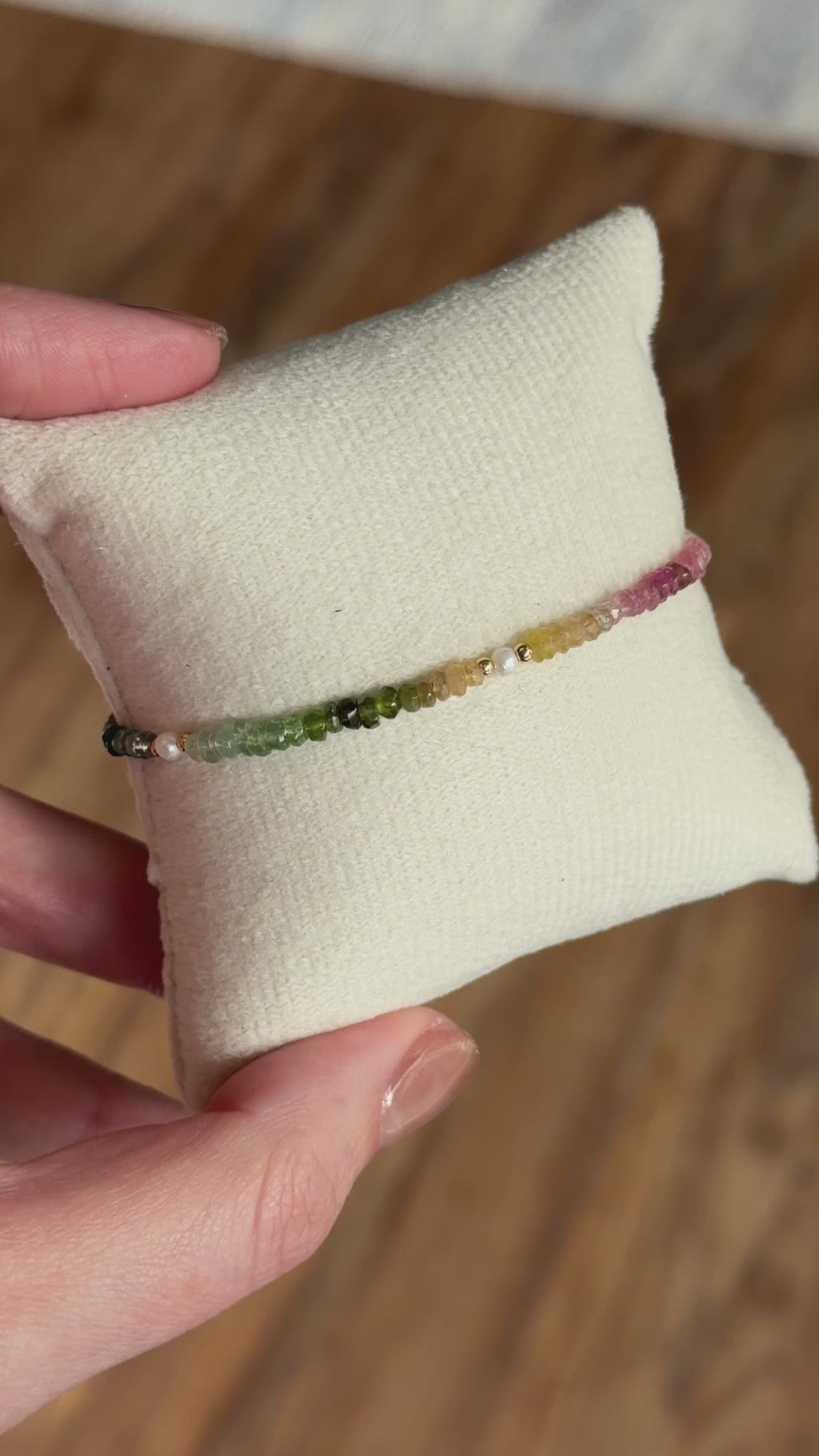 Aria bracelet #1 Tourmaline gemstones, freshwater pearls, blue tassel*