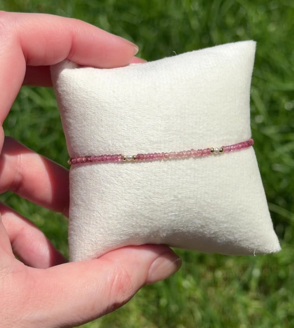 Aria bracelet #12 2mm Tourmaline & Pearl with 14k gold plated accents