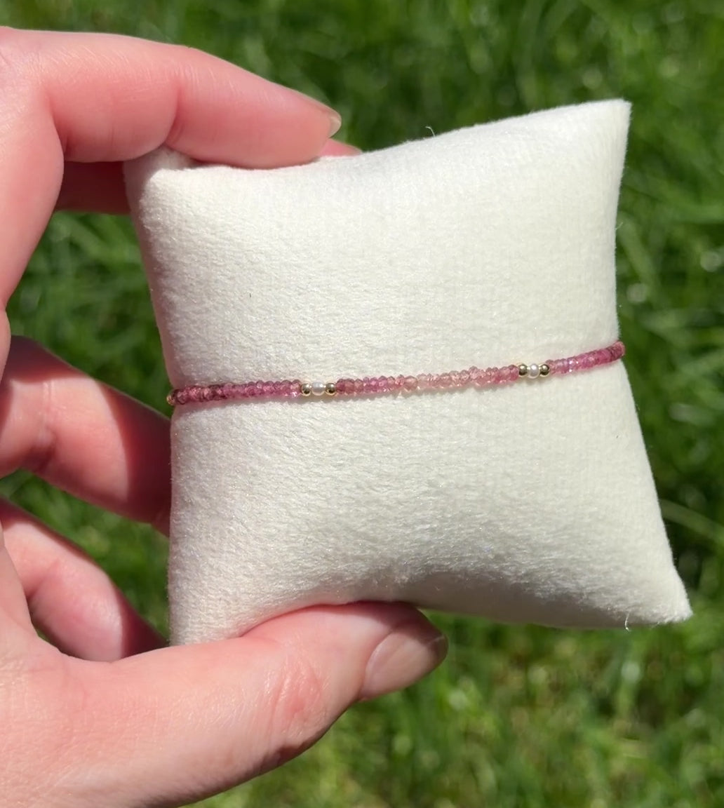 Aria bracelet #12 2mm Tourmaline & Pearl with 14k gold plated accents