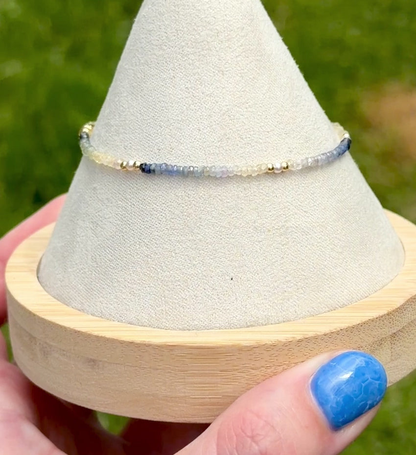 Aria bracelet #17 Sapphires, freshwater pearls, 14k filled accents